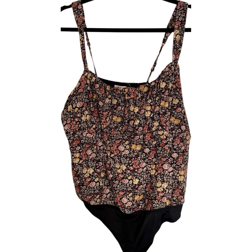 Abercrombie & Fitch Floral One Piece Bodysuit Adjustable Straps Black Pink XL